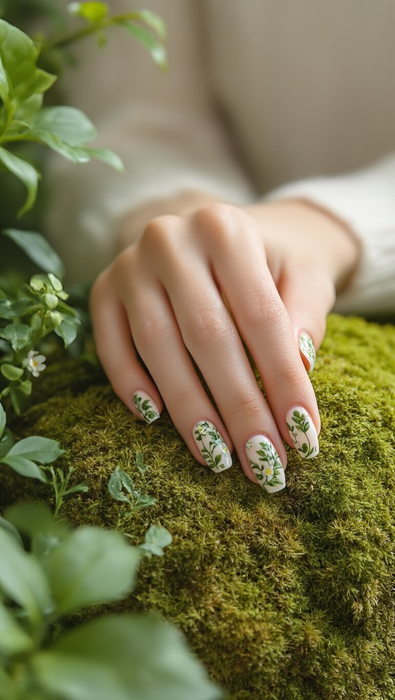 botanical hand painted nail art