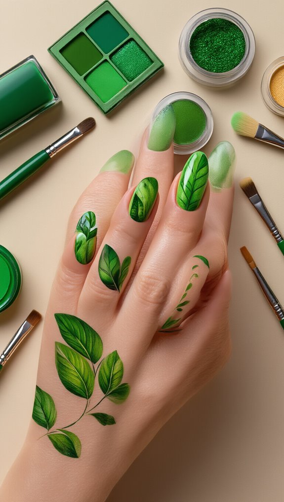 fine tipped brushes green polishes