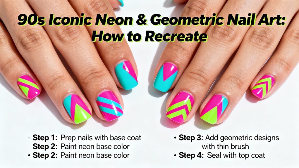 iconic 90s neon geometric nails