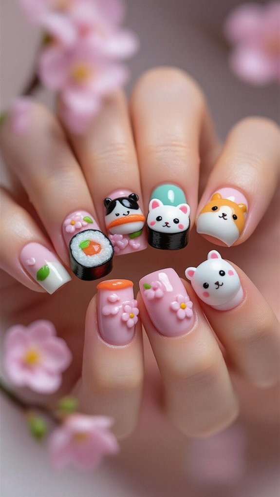 kawaii three dimensional nail sculptures
