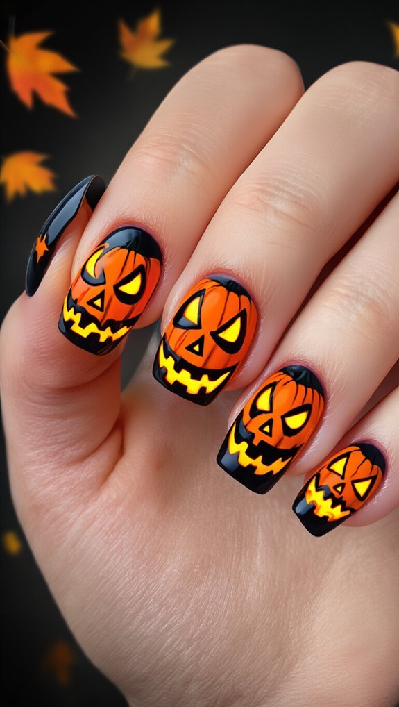 mini pumpkin jack o lantern nails
