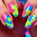 neon 80s geometric nail tips