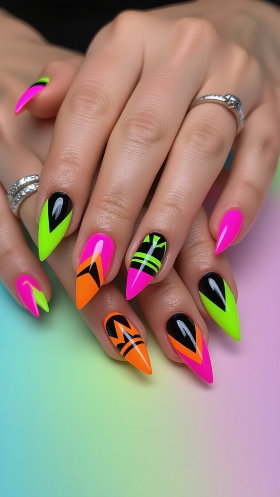 neon geometric tape nailart
