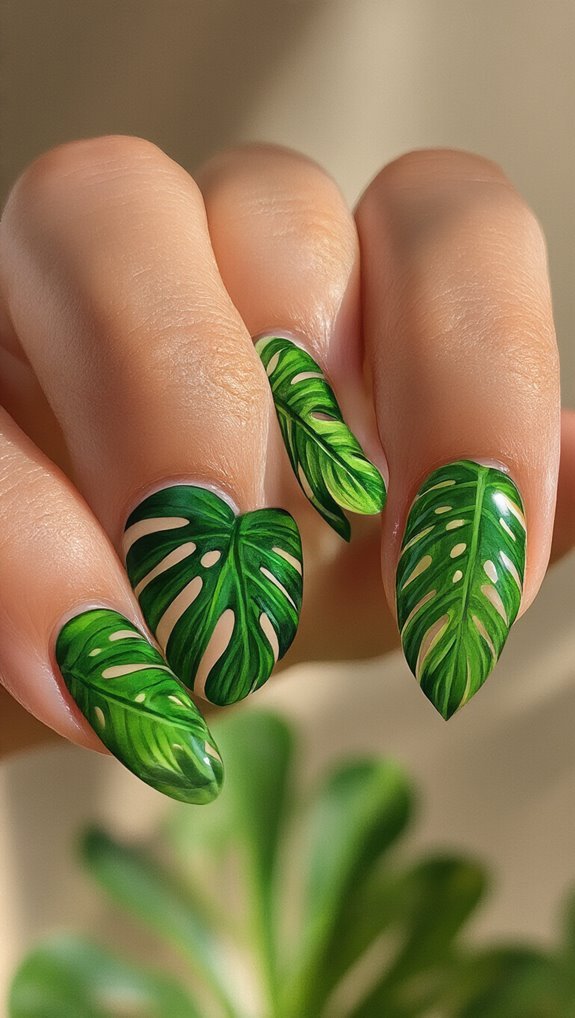 thin brushed layered monstera nails