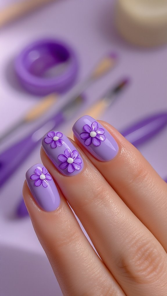 toothpick purple floral nailart