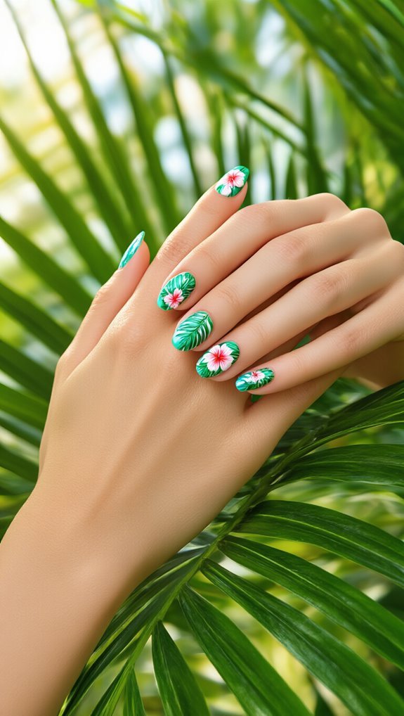 tropical gold accented palm nails