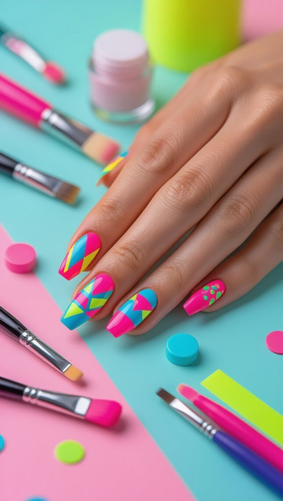 vibrant neon 90s nailcraft