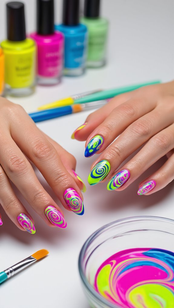 water marble psychedelic swirl nails