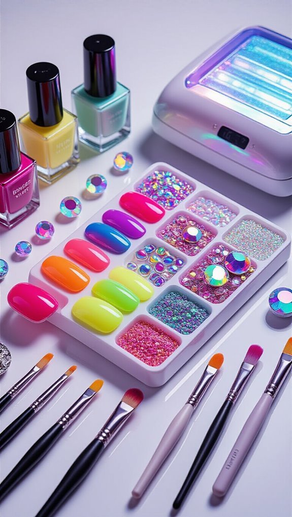 y2k chrome rhinestone manicure